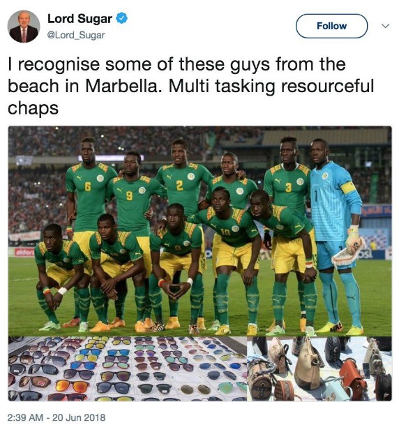 Alan Sugar Senegal Tweet