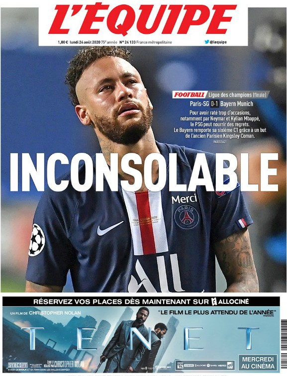 L'Equipe Headline Reaction Paris SG Bayern
