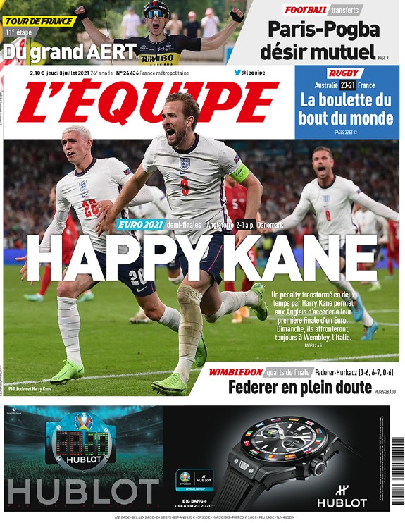 Happy Kane L'Equipe Front Page July 8 2021
