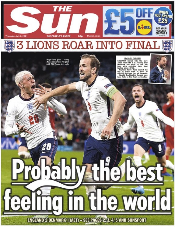 The Sun Headline after England reach Euro 2020 Final