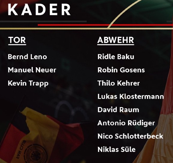 Germany National Team Roster September 2021 World Cup Qualifiers