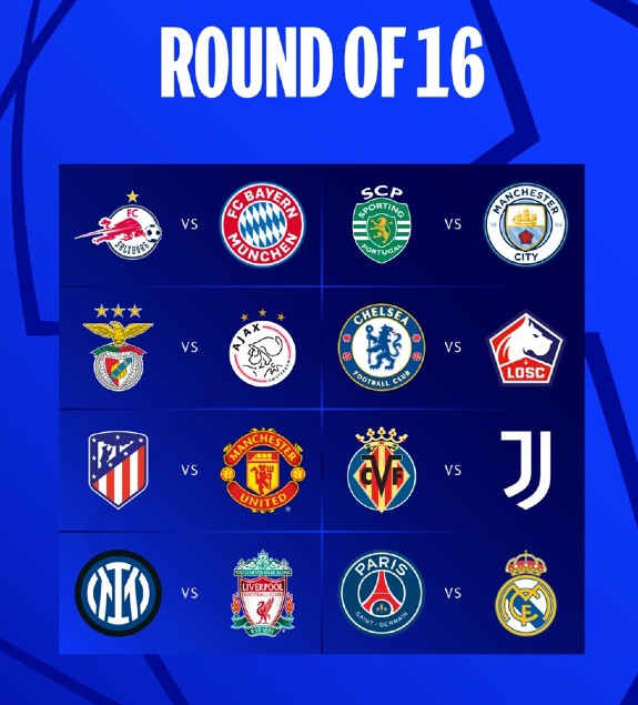 UCL Round of 16 2022 Revised Draw