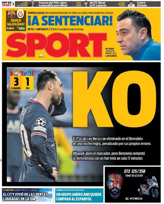 Diario Sport Newspaper Headline after Real Madrid Paris Second Leg