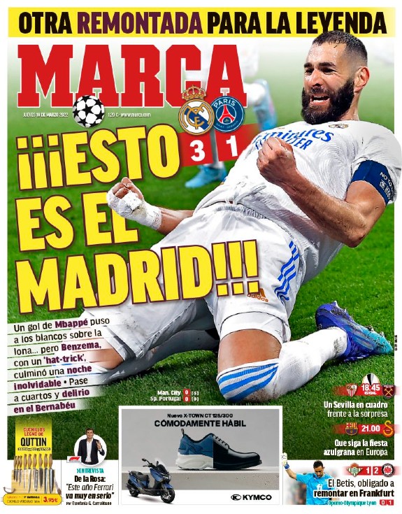 Marca Headline after Real madrid 3-1 psg 2022