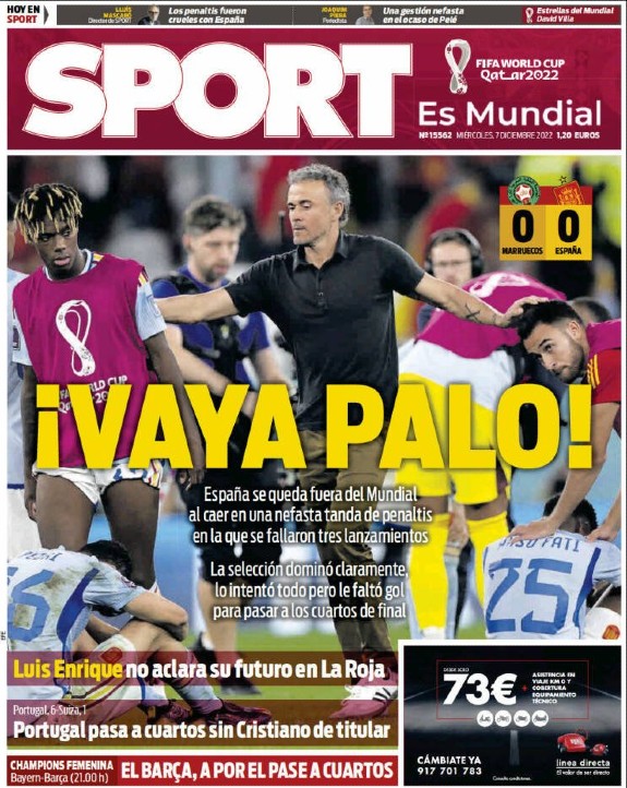 Diario Sport Spain Newspaper Reaction After World Cup Exit