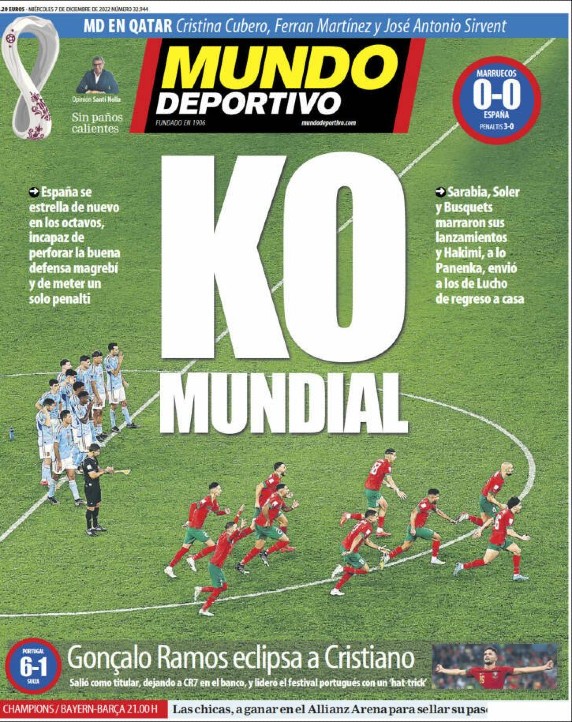 Mundo Deportivo Frontpage after Spanish 2022 World Cup Exit