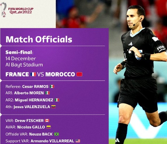 Referee Appointment France vs Morocco 2022 World Cup Semifinal