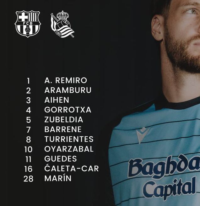Real Sociedad starting lineup vs Barca 2025-26 season