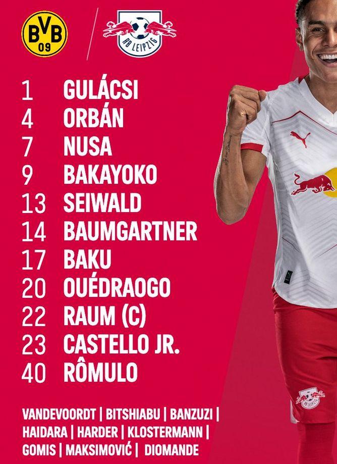 RB Leipzig starting lineup vs BVB 2025-26 season
