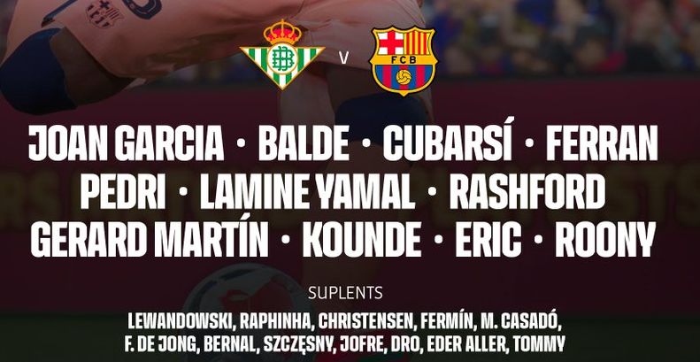 FC Barcelona starting lineup vs Real Betis Balompie 2025-26 season