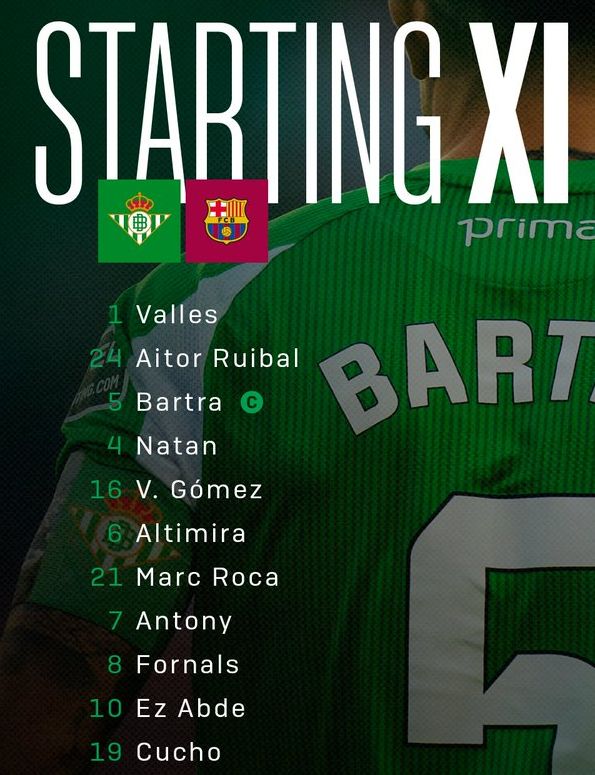 Real Betis Balompie vs FC Barcelona Lineups December 2025