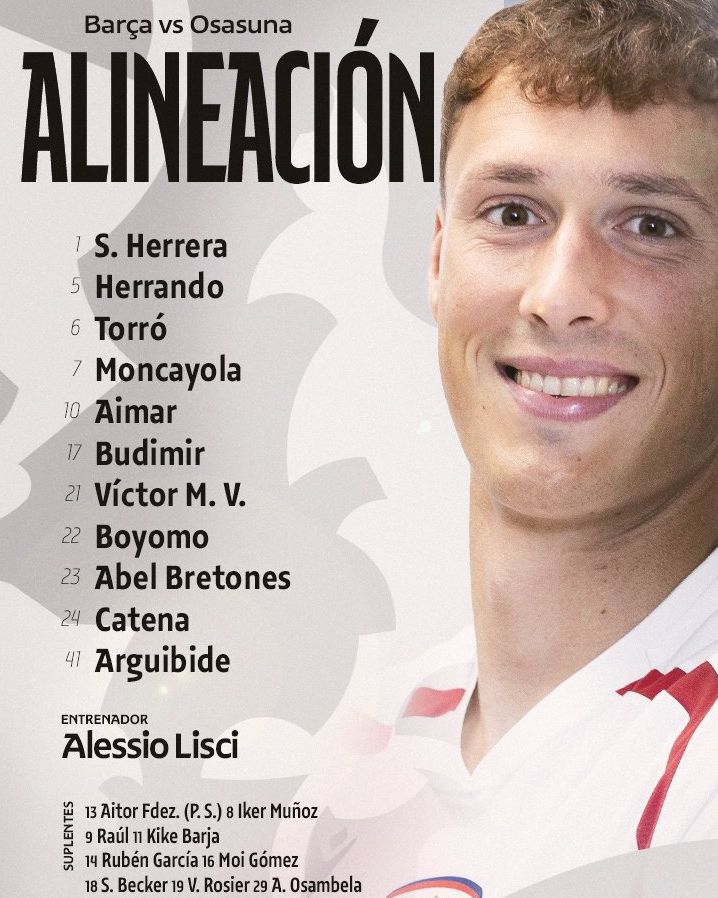 ca osasuna starting lineup vs barca fc 2025-26