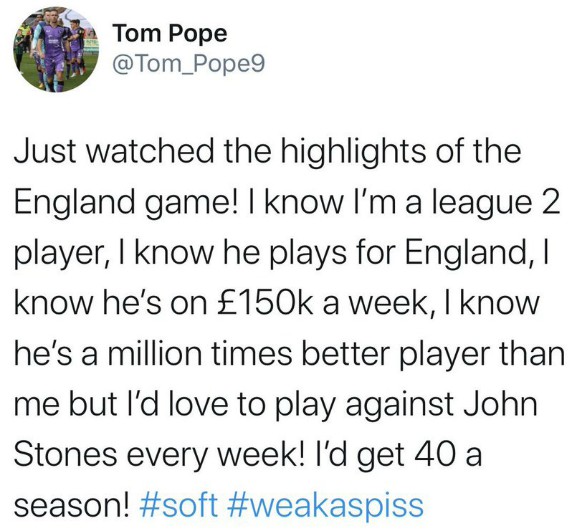 Tom Pope Tweet John Stones