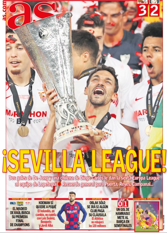 AS Newspaper Headline Sevilla Inter Milan Europa League 2020