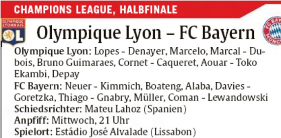 Probable Lineup Lyon Bayern Abendzeitung Munchen Newspaper