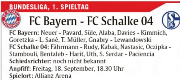 Predicted Lineups Bayern Munich Schalke Abendzeitung Munchen Newspaper
