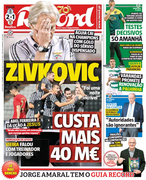 record headline PAOK Benfica
