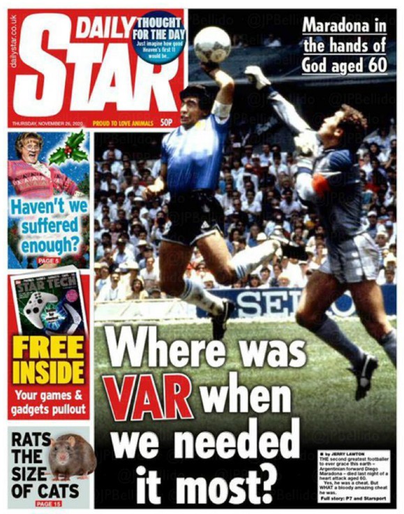 Daily Star Headline Maradona Death Newspaper