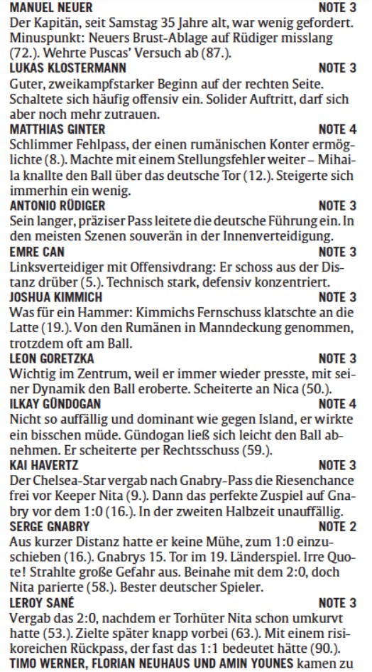 Abendzeitung Munchen player ratings Romania Germany
