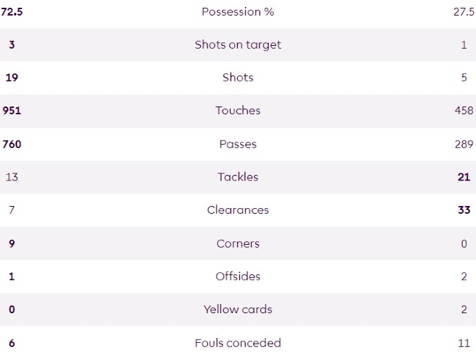 MCFC 2-0 Everton Match Stats 23-24