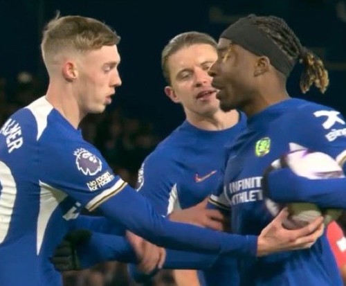 Chelsea players fighting over penalty taker