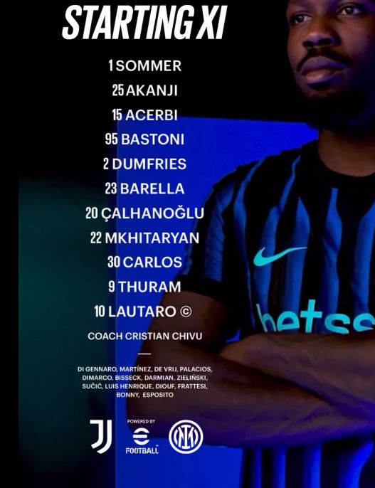 inter milan starting lineup vs juve september 2025