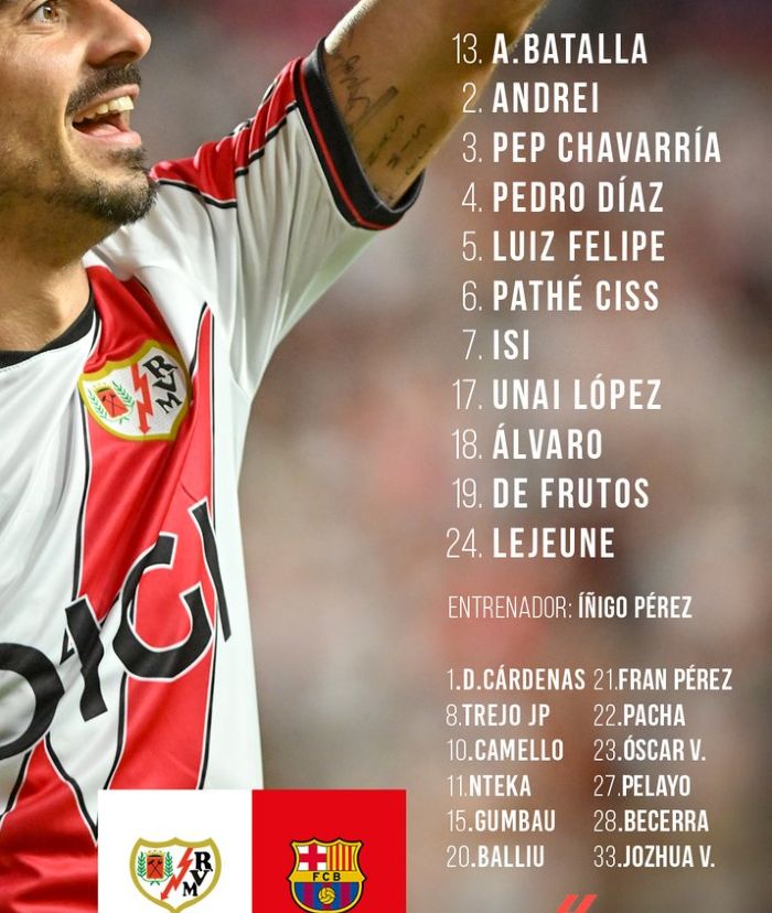 rayo vallecano vs fc barcelona lineups 2025